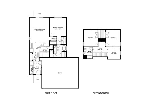 Floor plan for 3 beds, 2.5 baths, 1735 sqft